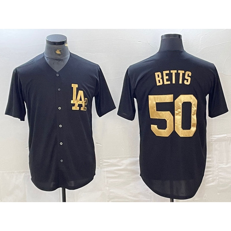 Los Angeles Dodgers #50 Mookie Betts Black Gold MIKSHPS Cool Base Stitched Jersey