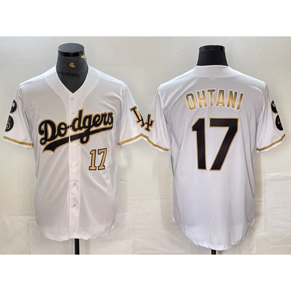 Los Angeles Dodgers #17 Shohei Ohtani Number White Gold MIKSHPS Fashion Stitched Cool Base Limited Jersey 2