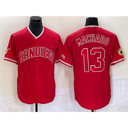 San Diego Padres #13 Manny Machado Red MIKSHPS Cool Base Stitched Jersey