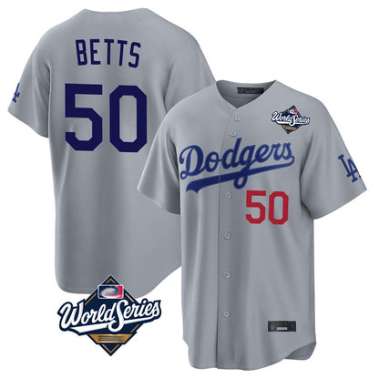 Los Angeles Dodgers #50 Mookie Betts Player Gray MIKSHPS World Series Game Home Stitched Jerseys