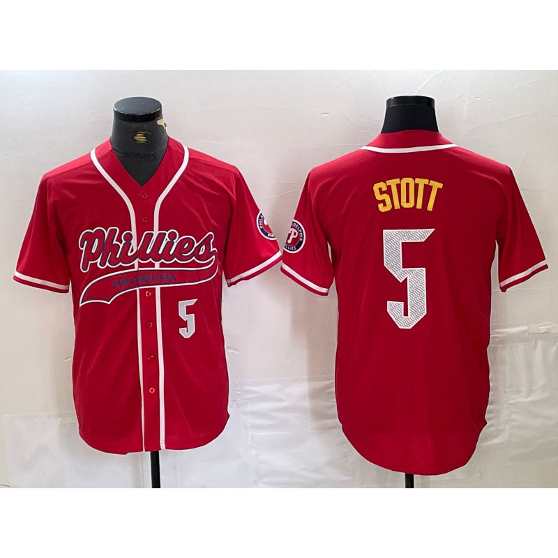 Philadelphia Phillies #5 Bryson Stott Number Red MIKSHPS Cool Base Stitched Jersey 2