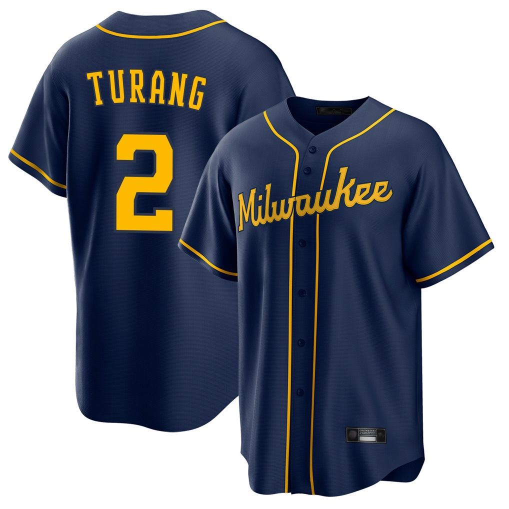 Milwaukee Brewers #2 Brice Turang Player Navy MIKSHPS Home Game Stitched Jerseys