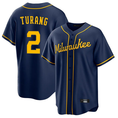 Milwaukee Brewers #2 Brice Turang Player Navy MIKSHPS Home Game Stitched Jerseys