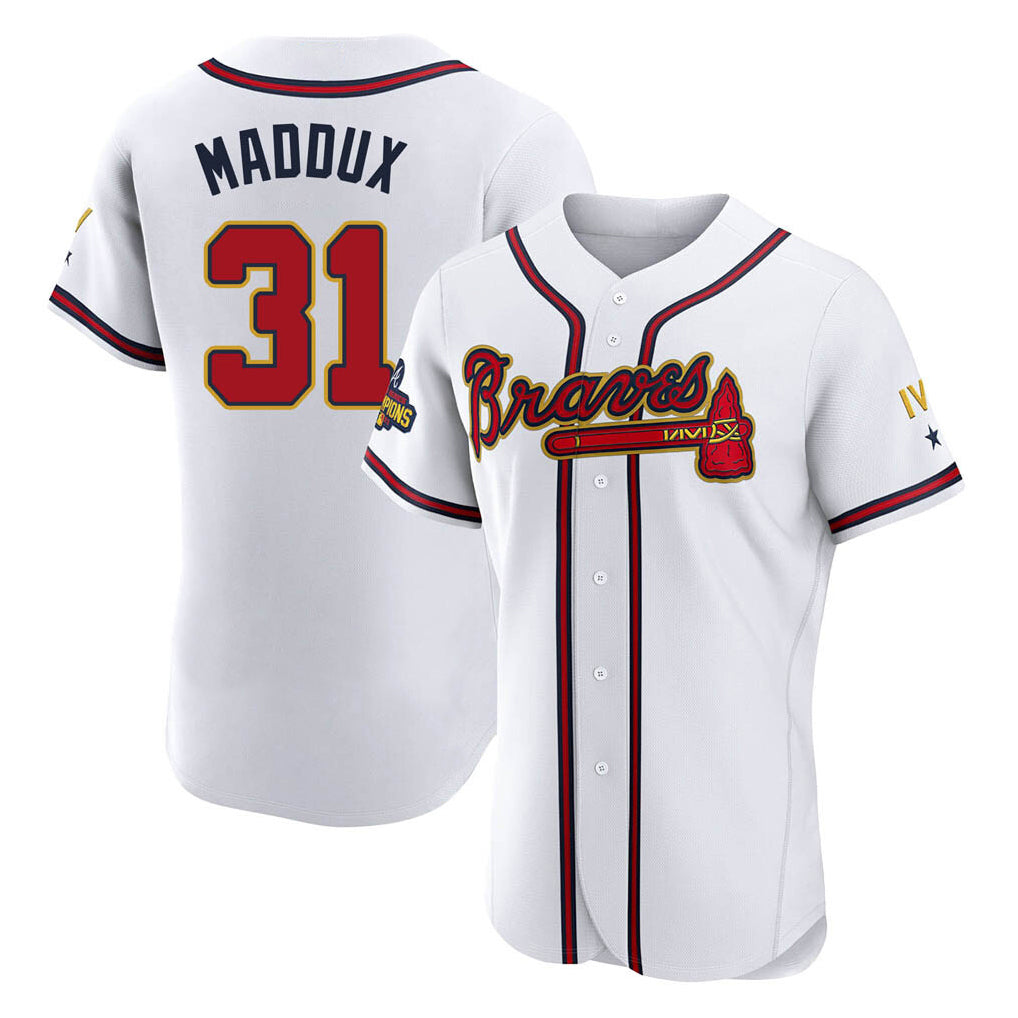 Atlanta Braves #31 Greg Maddux Player White Gold MIKSHPS Limited Elite Home Game Stitched Jerseys