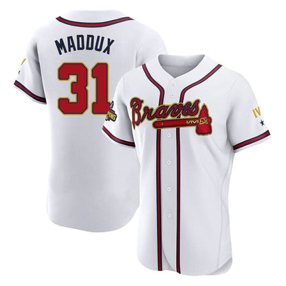 Atlanta Braves #31 Greg Maddux Player White Gold MIKSHPS Limited Elite Home Game Stitched Jerseys