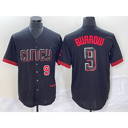 Cincinnati Reds #9 Joe Burrow Number Black MIKSHPS 2023 City Connect Cool Base Stitched Jersey 3