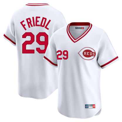 Cincinnati Reds #29 TJ Friedl Player White MIKSHPS Cooperstown Collection Limited T-shirt Home Stitched Jerseys