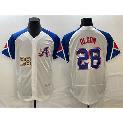 Atlanta Braves #28 Matt Olson Number White MIKSHPS 2023 City Connect Flex Base Stitched Jersey 2