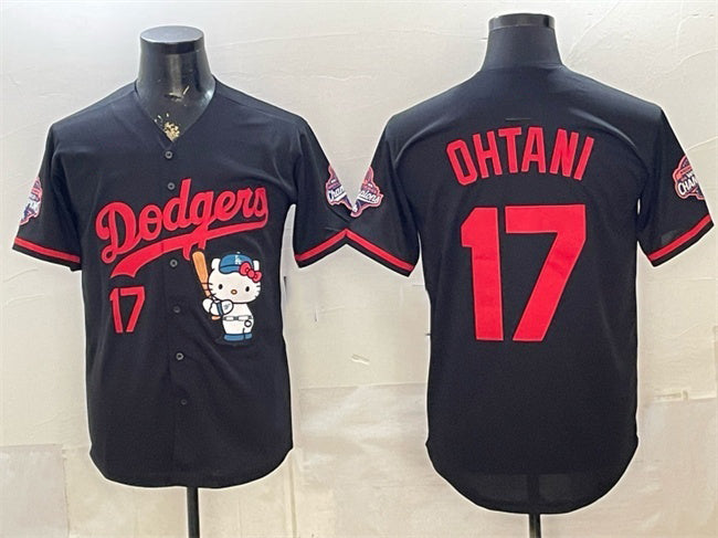 Los Angeles Dodgers #17 Shohei Ohtani Black MIKSHPS Hello Kitty Night 2025 World Series Champions Patch Stitched Jersey
