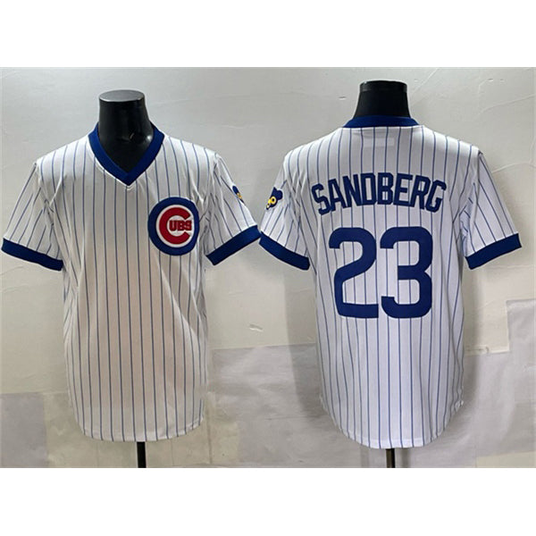 Chicago Cubs #23 Ryne Sandberg White MIKSHPS Throwback Stitched Jersey