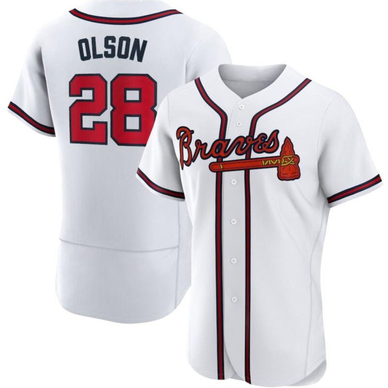 Atlanta Braves 28 Matt Olson White MIKSHPS Flex base Jersey