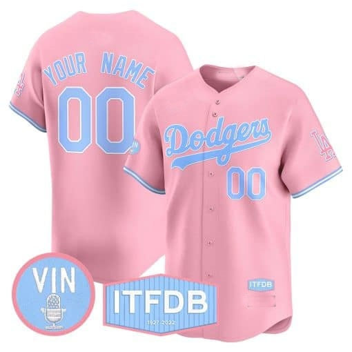 Custom Los Angeles Dodgers Vin ITFDB Patch Bubblegum Pink Vapor Premier Limited Jersey ¨C All Stitched-Pink MIKSHPS