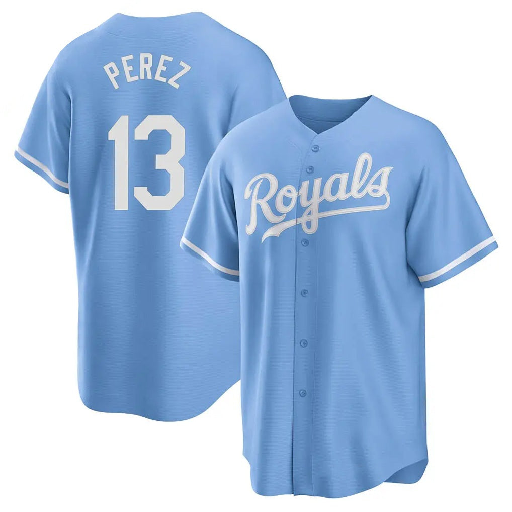 Kansas City Royals #13 Salvador Perez Player Light Blue MIKSHPS Home Game Stitched Jerseys