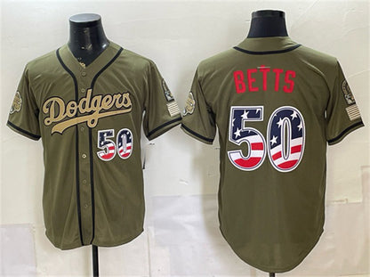 Los Angeles Dodgers #50 Mookie Betts Olive MIKSHPS 2026 Armed Forces Day 250 Fourth of July Stitched Jersey