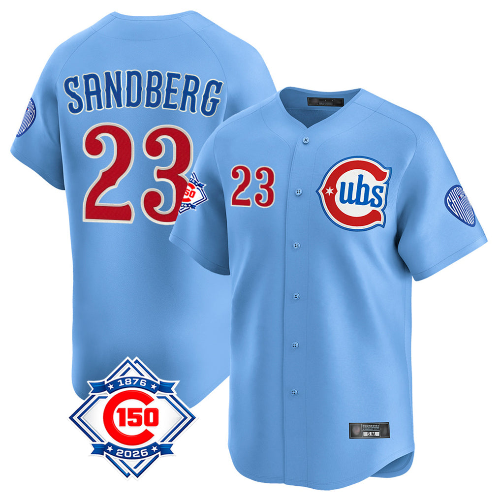 Chicago Cubs #23 Ryne Sandberg Player Light Blue MIKSHPS 150th Anniversary Limited Home Stitched Jerseys