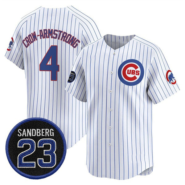 Chicago Cubs #4 Pete Crow-Armstrong White MIKSHPS Pinstripe 'Ryne Sandberg Tribute' Vapor Limited V2 Stitched Jersey
