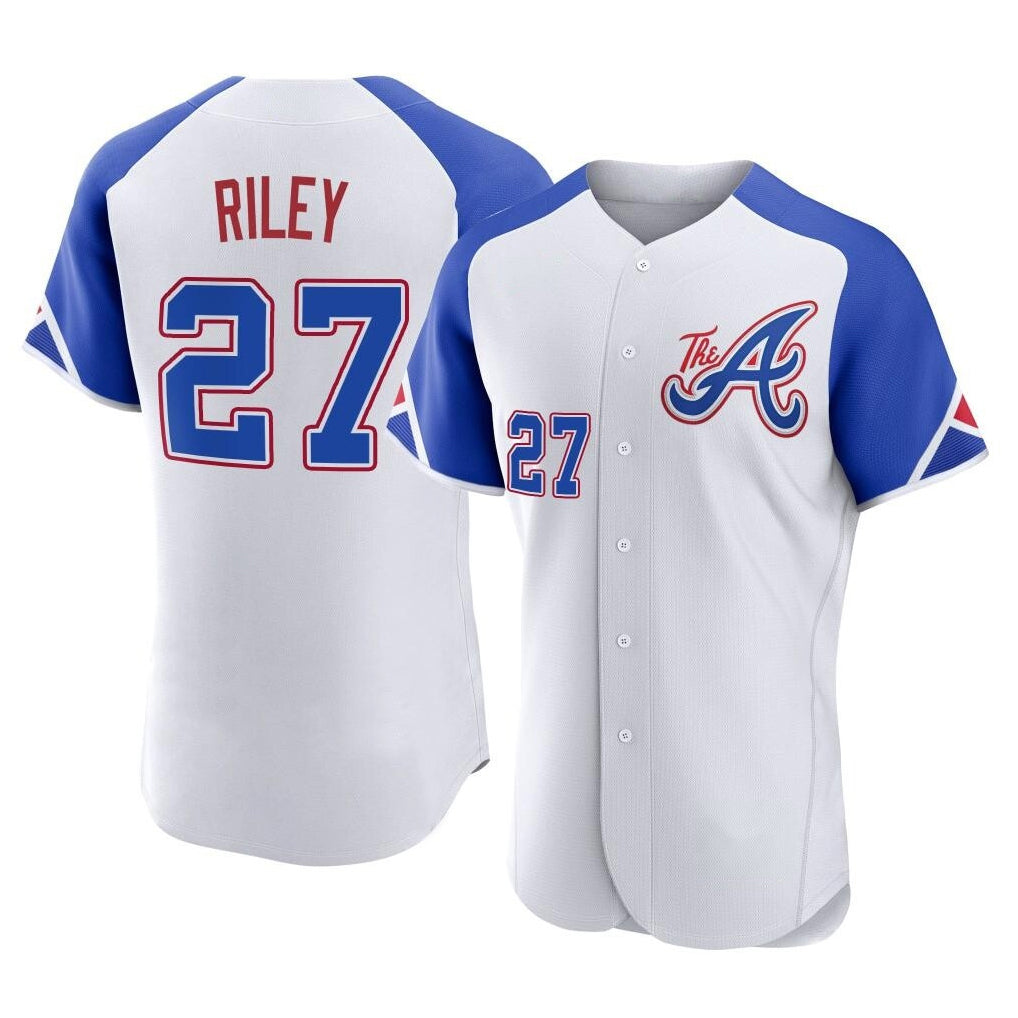 Atlanta Braves #27 Austin Riley Player White MIKSHPS City Connect Limited Elite Home Game Stitched Jerseys