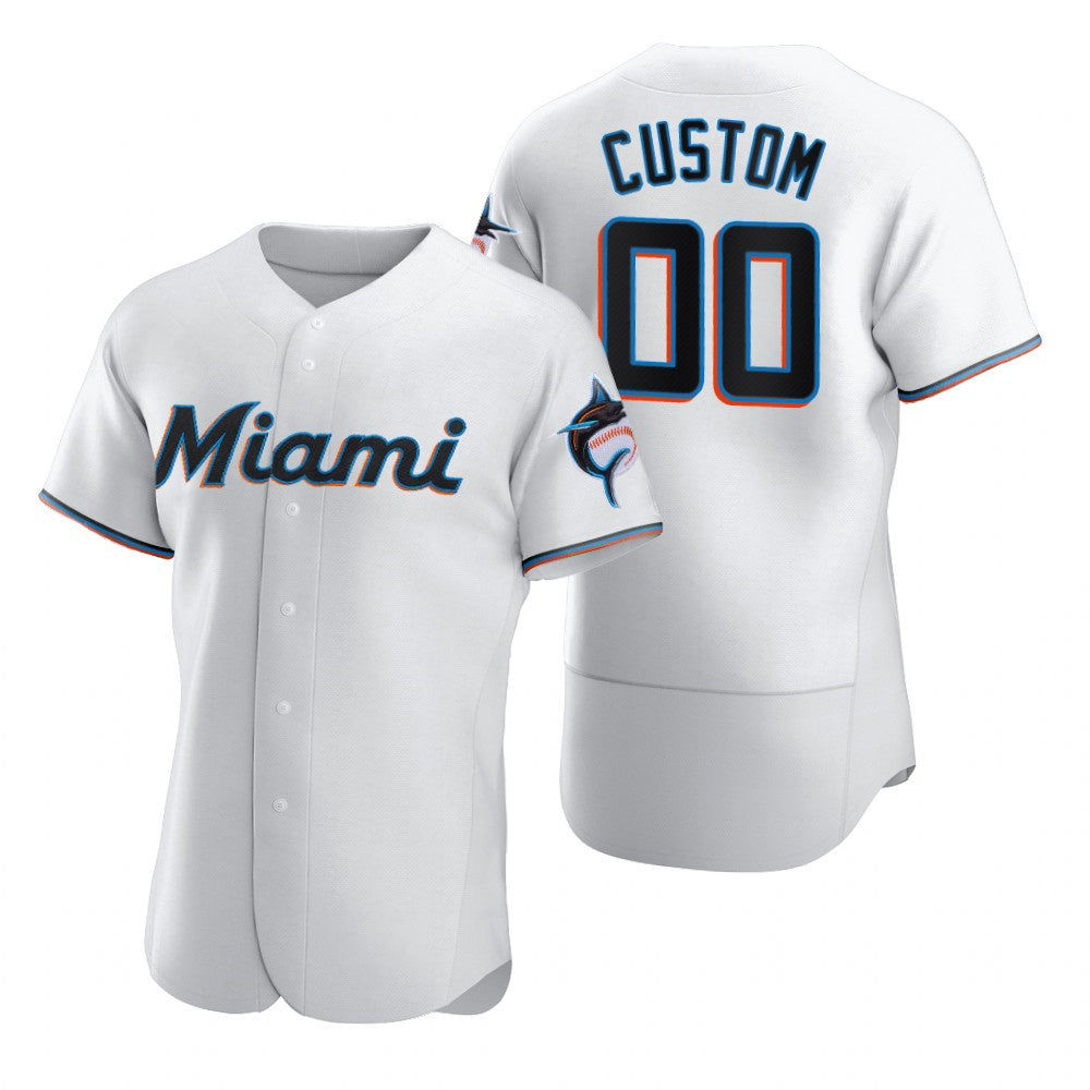 Custom Miami Marlins White MIKSHPS 2020 Stitched Flex Base Jersey