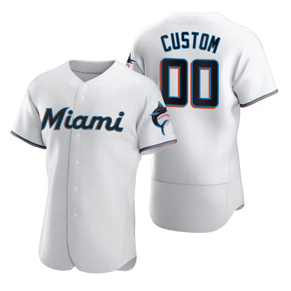 Custom Miami Marlins White MIKSHPS 2020 Stitched Flex Base Jersey