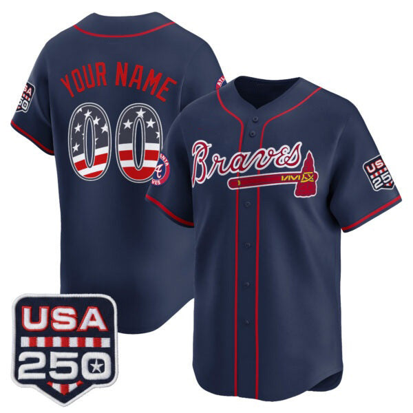 Custom Atlanta Braves Navy MIKSHPS USA 250 Fourth of July Vapor Premier Limited Jersey ¨C All Stitched