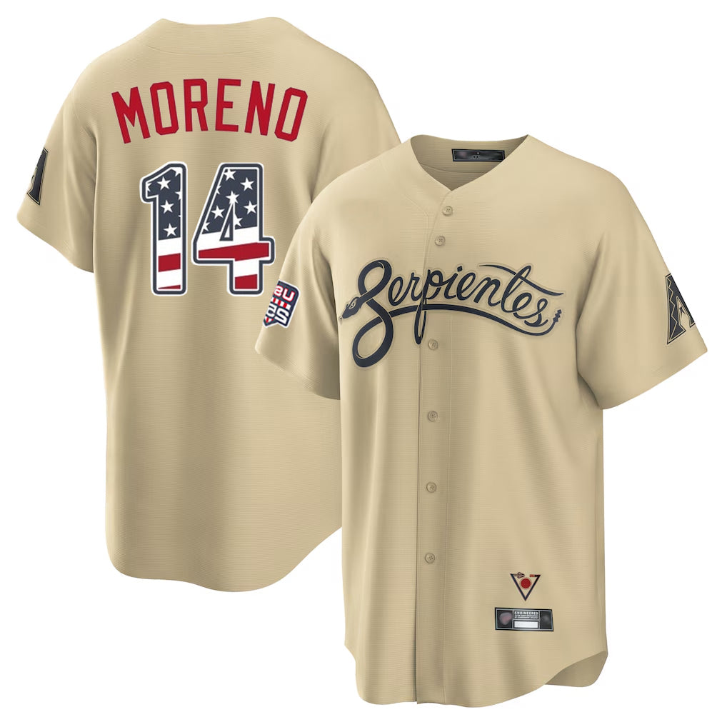 Arizona Diamondbacks #14 Gabriel Moreno Player Tan MIKSHPS USA 250 Fourth of July Home Game Stitched Jerseys