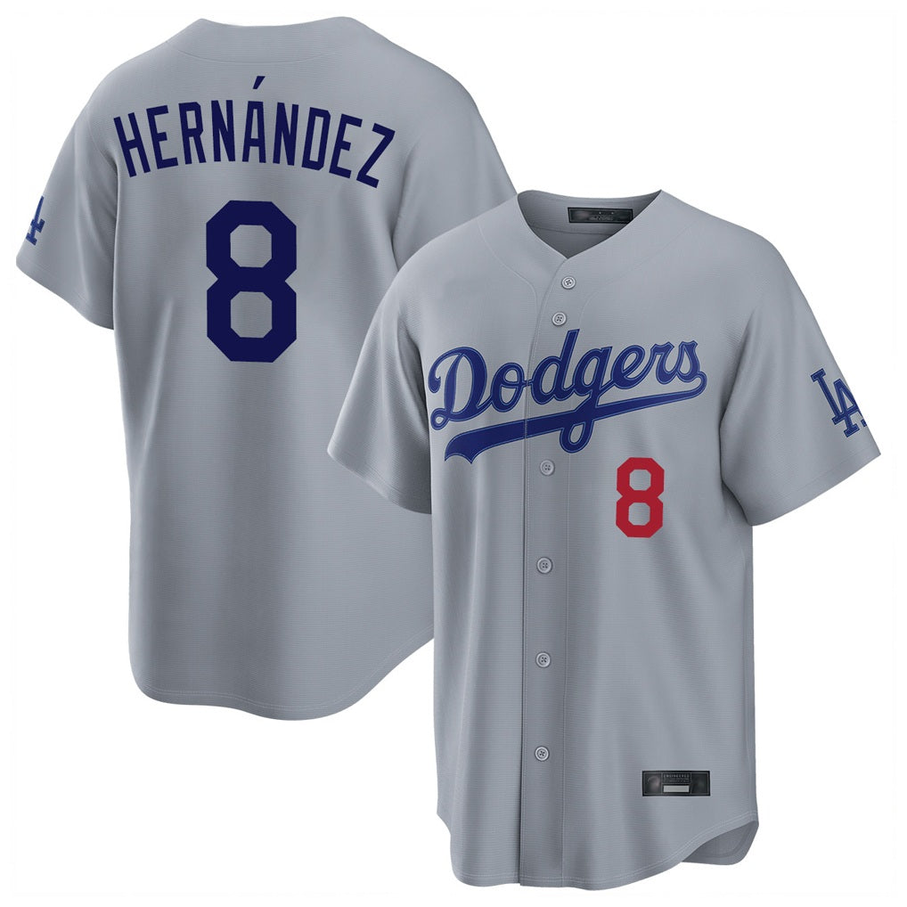 Los Angeles Dodgers #8 Enrique Hern¨¢ndez Player Gray MIKSHPS Game Home Stitched Jerseys