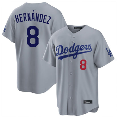 Los Angeles Dodgers #8 Enrique Hern¨¢ndez Player Gray MIKSHPS Game Home Stitched Jerseys
