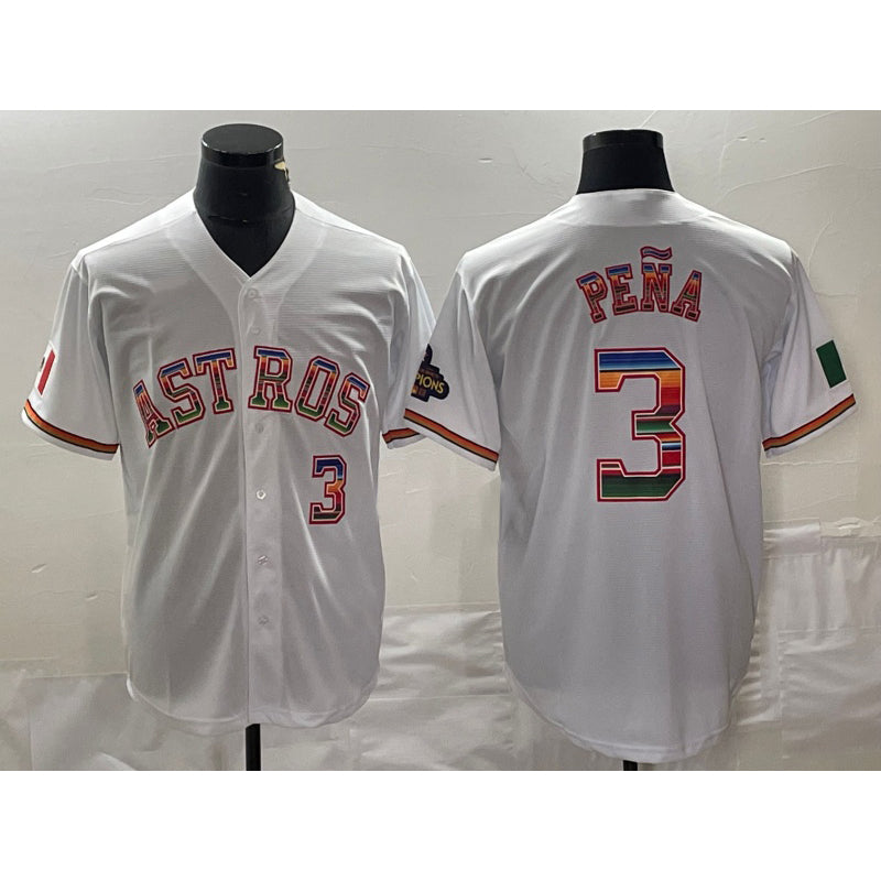 Houston Astros #3 Jeremy Pena Number White MIKSHPS Rainbow World Serise Champions Patch Cool Base Stitched Jersey