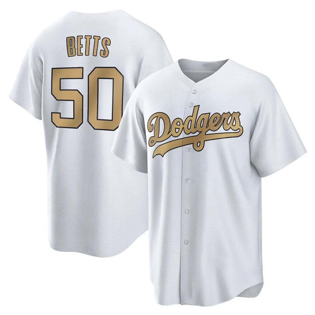 Los Angeles Dodgers #50 Mookie Betts Player White Gold MIKSHPS Collection Limited Home Stitched Jerseys