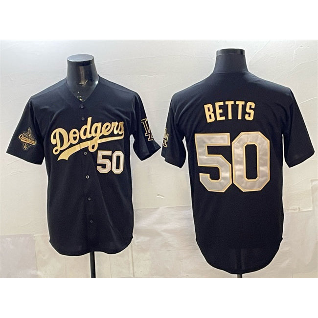 Los Angeles Dodgers #50 Mookie Betts Black Gold MIKSHPS 2025 World Series Champions Patch Limited Stitched Jersey