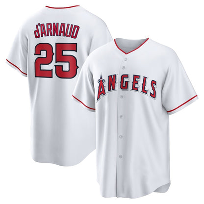 Los Angeles Angels #25 Travis d'Arnaud White MIKSHPS Home Replica Jersey