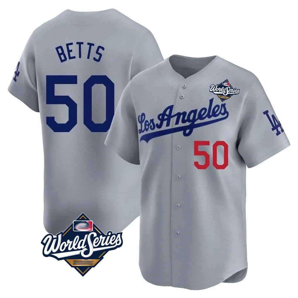 Los Angeles Dodgers #50 Mookie Betts Player Gray MIKSHPS World Series Limited Home Stitched Jerseys