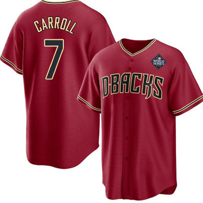 Arizona Diamondbacks #7 Corbin Carroll Red MIKSHPS 2023 World Series Cool Base Stitched Jersey