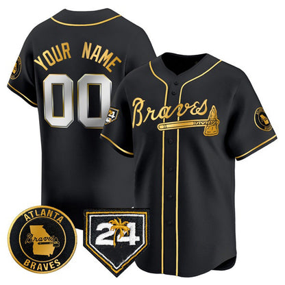 Custom Atlanta Braves Black Gold MIKSHPS 2024 Spring Training Patch Limited Stitched Jersey
