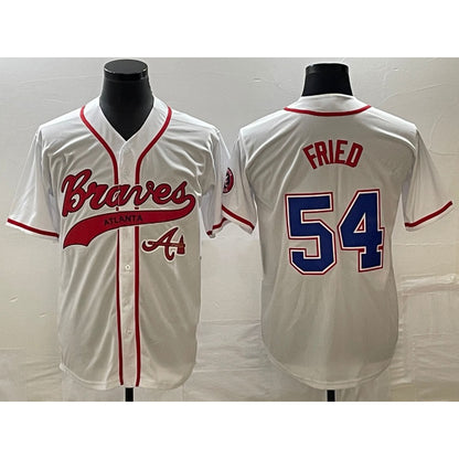 Atlanta Braves #54 Max Fried White MIKSHPS Cool Base With Patch Stitched Jersey 2