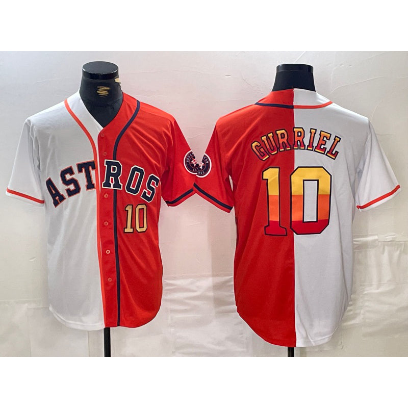 Houston Astros #10 Yuli Gurriel White Orange MIKSHPS Split Stitched Jerseys