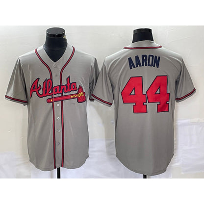 Atlanta Braves #44 Hank Aaron Grey MIKSHPS Stitched Cool Base Jersey