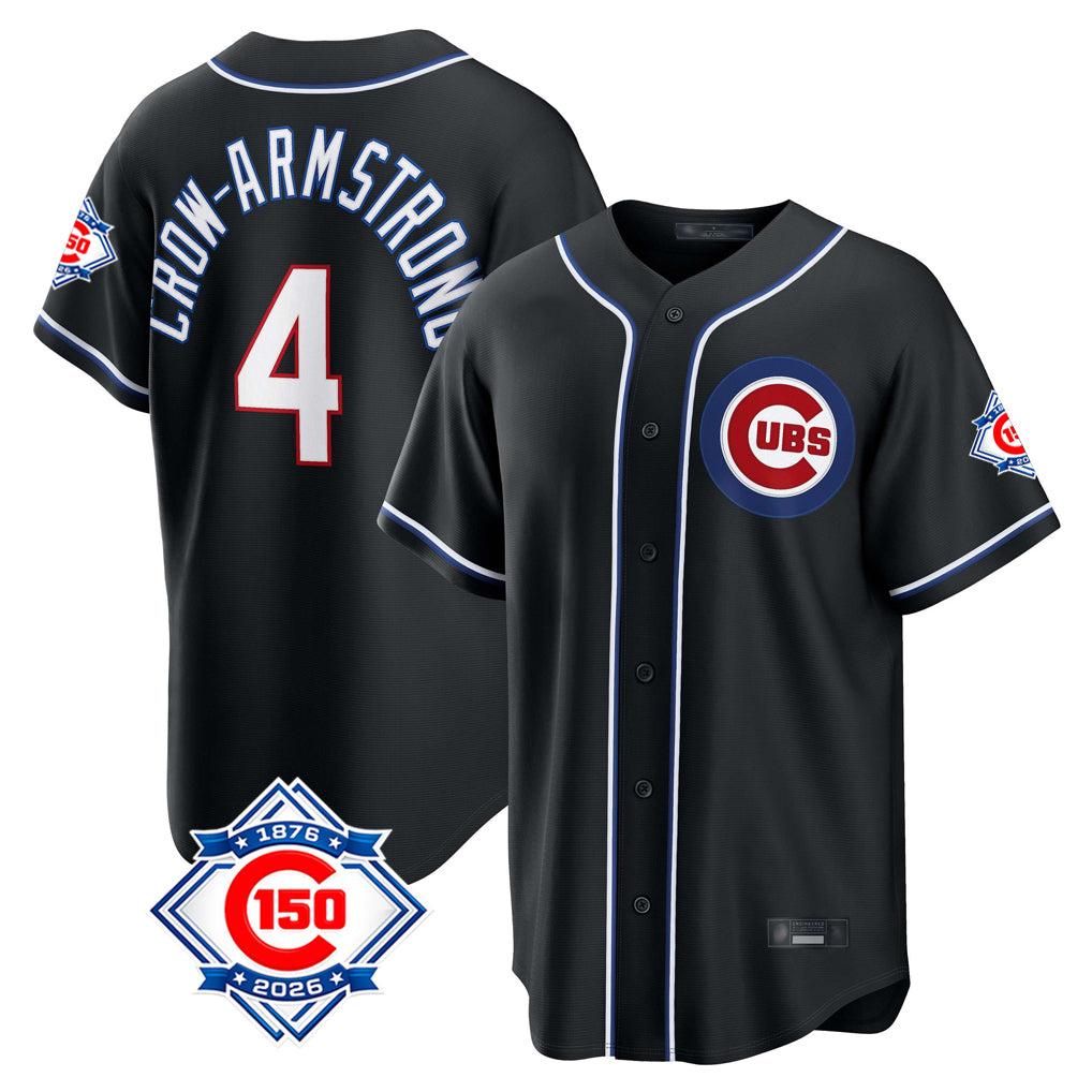 Chicago Cubs #4 Pete Crow-Armstrong Player Black MIKSHPS Fashion Out 150th Anniversary Game Stitched Jerseys