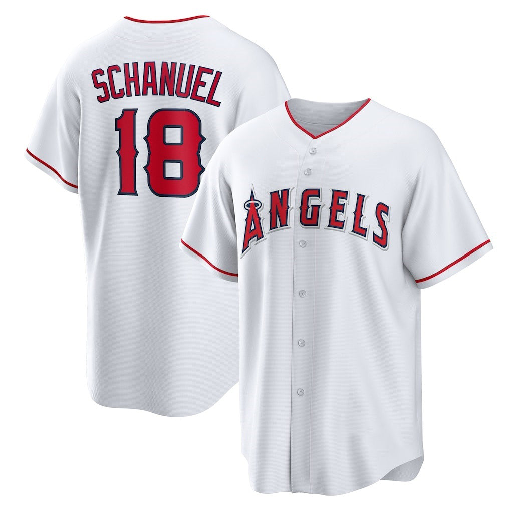 Los Angeles Angels #18 Nolan Schanuel White MIKSHPS Home Replica Jersey