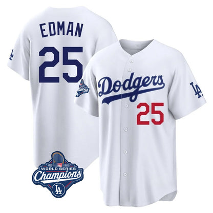 Los Angeles Dodgers #25 Tommy Edman Player White MIKSHPS World Series Meet Home Game Stitched Jerseys
