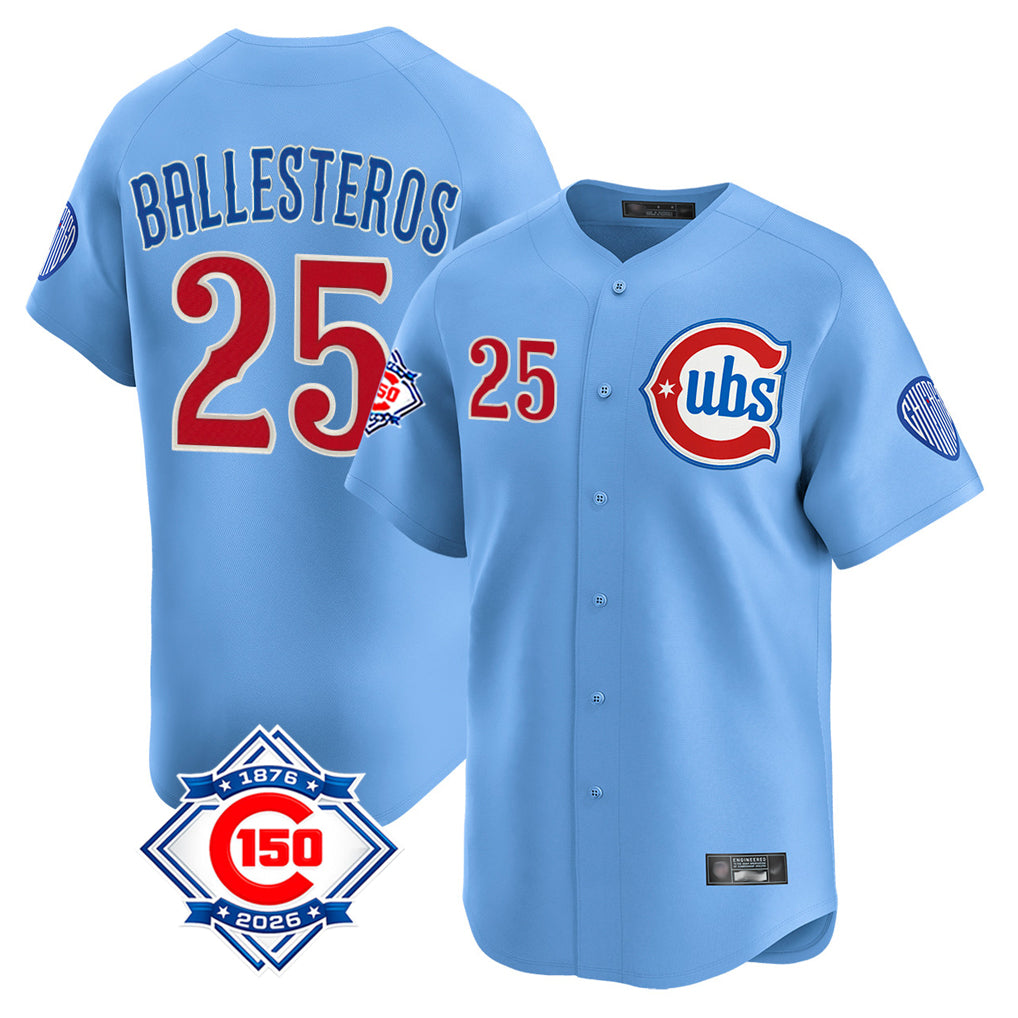 Chicago Cubs #25 Moises Ballesteros Player Light Blue MIKSHPS 150th Anniversary Limited Home Stitched Jerseys