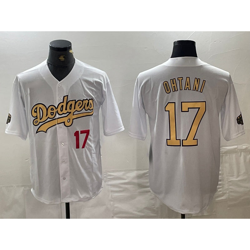 Los Angeles Dodgers #17 Shohei Ohtani Number White MIKSHPS 2022 All Star Stitched Cool Base Jersey 2