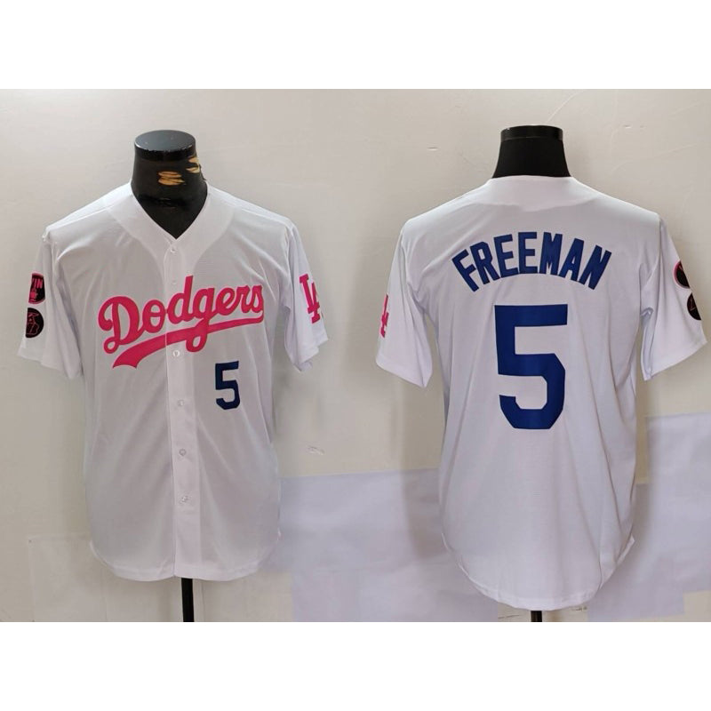 Los Angeles Dodgers #5 Freddie Freeman White Pink MIKSHPS Vin & Kobe Patch Stitched Jersey1