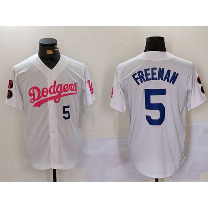 Los Angeles Dodgers #5 Freddie Freeman White Pink MIKSHPS Vin & Kobe Patch Stitched Jersey1
