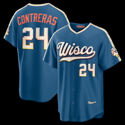 Milwaukee Brewers #24 William Contreras Mineral Blue MIKSHPS 2026 City Connect Stadium Jersey
