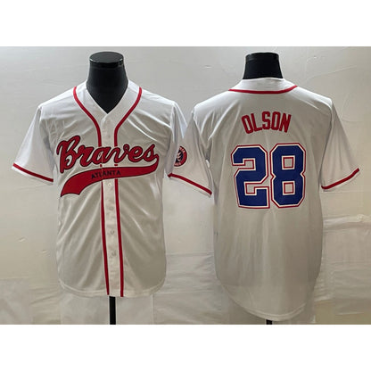 Atlanta Braves #28 Matt Olson White MIKSHPS Cool Base With Patch Stitched Jersey 2