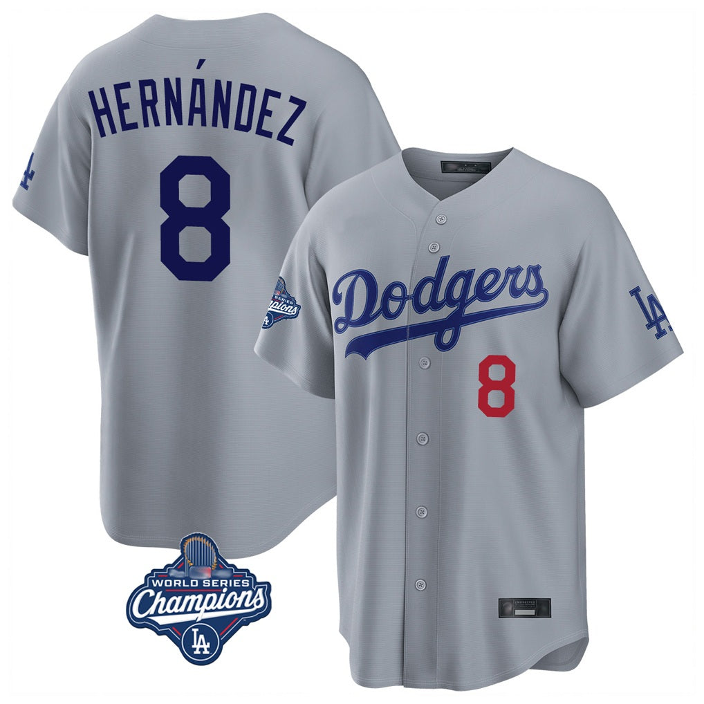 Los Angeles Dodgers #8 Enrique Hern¨¢ndez Player Gray MIKSHPS World Series Meet Game Home Stitched Jerseys