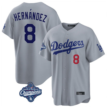 Los Angeles Dodgers #8 Enrique Hern¨¢ndez Player Gray MIKSHPS World Series Meet Game Home Stitched Jerseys