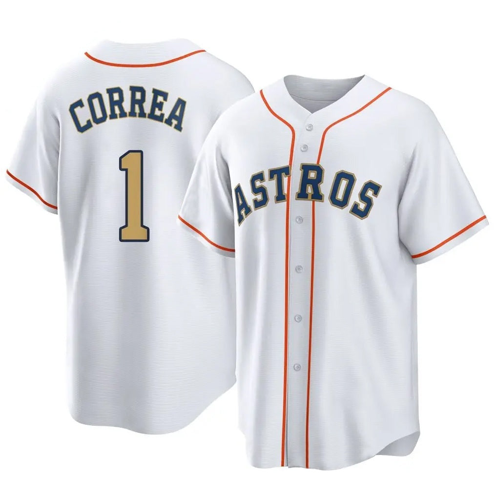 Houston Astros #1 Carlos Correa Player Gold MIKSHPS Collection Game Home Stitched Jerseys