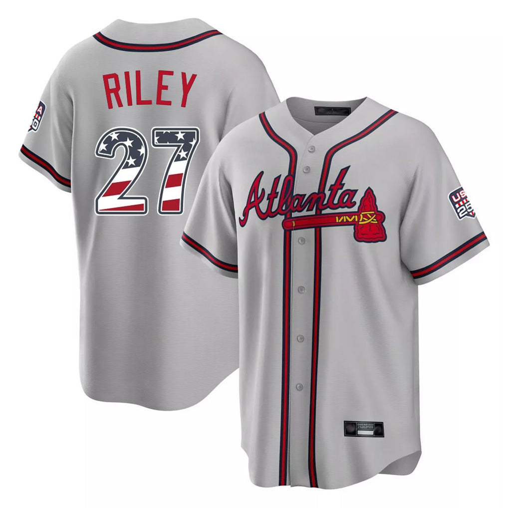 Atlanta Braves #27 Austin Riley Player Gray MIKSHPS USA 250 Fourth Of July Limited Home Game Stitched Jerseys